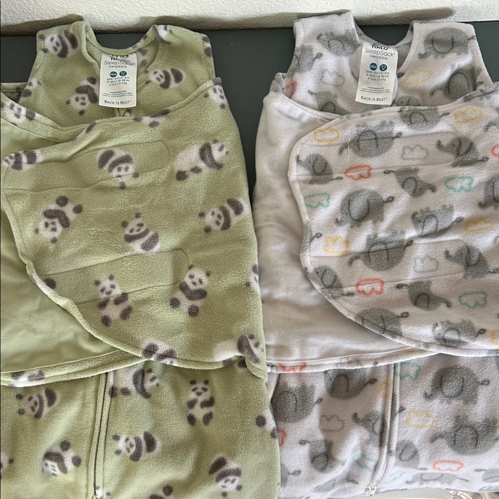 Halo Baby Wearable Sleeping Bags - Green Panda & Light Gray Elephant bundle